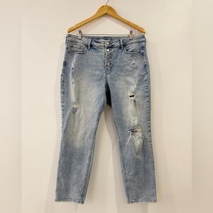 Old Navy Women’s Power Slim Straight Jeans 14 Button Fly Distressed Light Wash